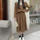 Double-breasted Cropped Jacket / High-waist Midi A-line Skirt