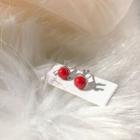 925 Sterling Silver Rhinestone Bead Deer Earring 1 Pair - Red - One Size