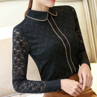 Piped Lace Long-sleeve Top