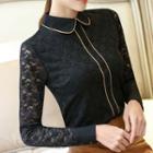 Piped Lace Long-sleeve Top