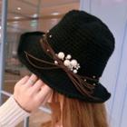 Faux Pearl Embellished Knit Bucket Hat