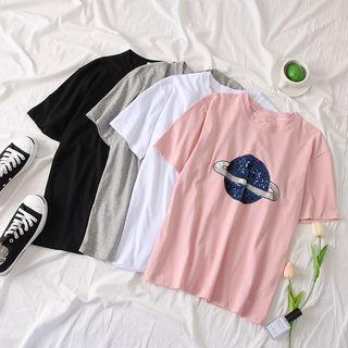 Planet-sequined Loose-fit T-shirt