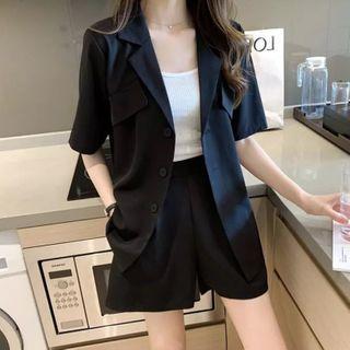 Set: Short-sleeve Single-breasted Blazer + Shorts