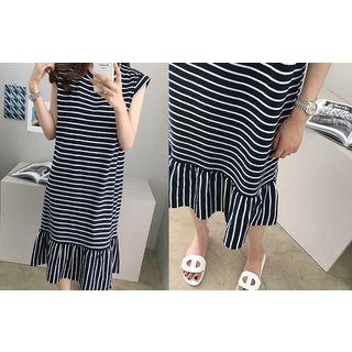 Cap-sleeve Striped Long Dress