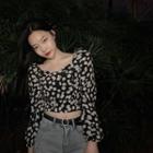 Puff-sleeve Floral Print Cropped Blouse Daisy - One Size