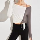 Long-sleeve Two-tone Cropped Sports T-shirt