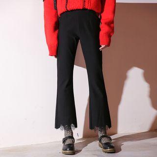 Lace Trim Boot-cut Pants Black - One Size