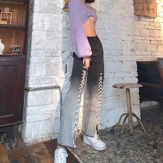 Lace-up Gradient Wide-leg Jeans
