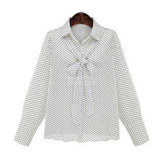 Dotted Long-sleeve Bow Chiffon Top