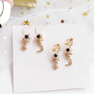 Faux Pearl Alloy Moon & Star Dangle Earring