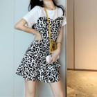 Mock Two-piece Patterned Short-sleeve Mini A-line Dress
