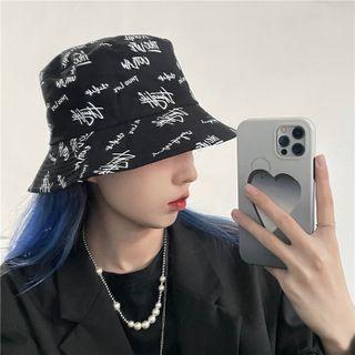 Lettering Embroidered Bucket Hat 1pc - Black - One Size