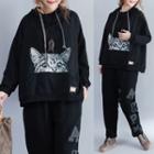 Cat Print Hoodie Black - One Size