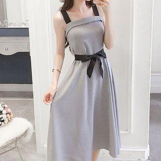 Color-block Lace-up Sleeveless Midi Dress