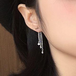 Rhinestone Drop Fringed Earring Silver - One Size