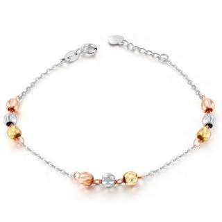 14k Tri Colour White Yellow Rose Gold Diamond-cut Triple Beads Link Bracelet (6.5), Women Jewelry In Gift Box