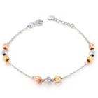 14k Tri Colour White Yellow Rose Gold Diamond-cut Triple Beads Link Bracelet (6.5), Women Jewelry In Gift Box