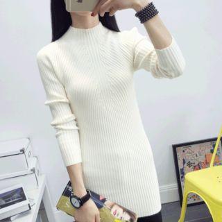 Mock Neck Ribbed Long Sweater