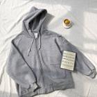 Drawstring Hooded Zip Jacket Gray - One Size