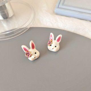 Rabbit Alloy Earring 1 Pair - Earrings - S925 Silver - Pink & White - One Size