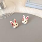 Rabbit Alloy Earring 1 Pair - Earrings - S925 Silver - Pink & White - One Size