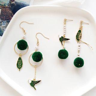 Non-matching Faux Pearl Bird & Feather Fringed Earring
