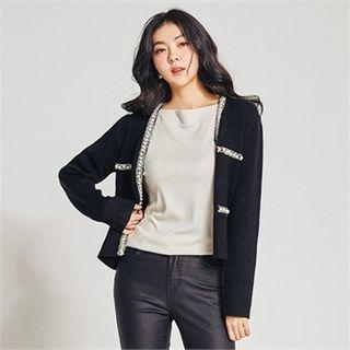 Faux-pearl Beaded Cardigan Black - One Size