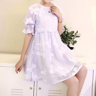 Short-sleeve Butterfly Pattern Dress