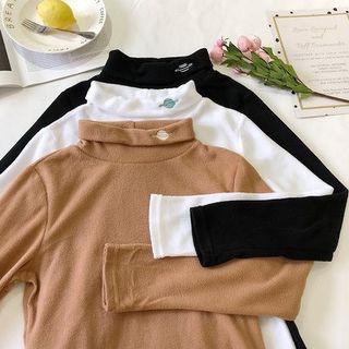 Mock-turtleneck Planet Embroidered Long-sleeve T-shirt