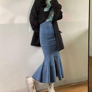 High Waist Mermaid Denim Skirt