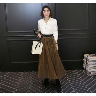 Pleated Satin Long Skirt