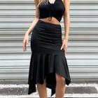 High-waist Plain Midi A-line Dress