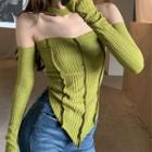 Off Shoulder Knit Top Green - One Size