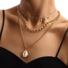 Shell Pendant Layered Alloy Necklace 1 Pc - Gold - One Size