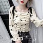 Floral Print Bell-sleeve Ruched Blouse