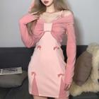 Spaghetti Strap Bow A-line Dress / Off-shoulder Bow Crop Top