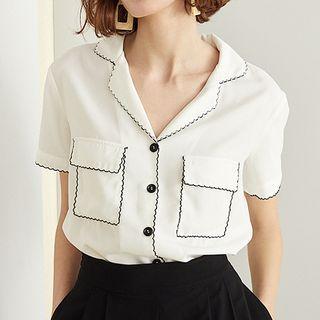 Contrast Trim Pocket Detail Short-sleeve Shirt