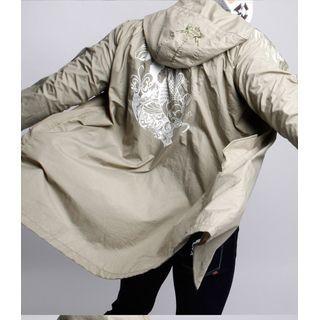 Hooded Raglan-sleeve Printed Windbreaker