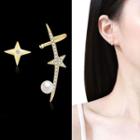 Non-matching Rhinestone Star Faux Pearl Earring 1 Pair - Sterling Silver Needle - Drop Earring - One Size