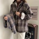 Fleece-lined Plaid Single-breasted Jacket / Mock-turtleneck Long-sleeve Top