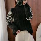 Turtleneck Checkerboard Cable Knit Sweater
