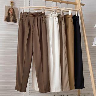High-waist Plain Pants With Belt