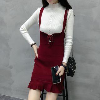 Lace-up Ruffle-hem Pinafore Dress