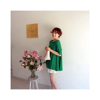 Pleated Linen Blend A-line Top