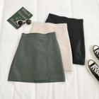 Plain Leather A-line Skirt