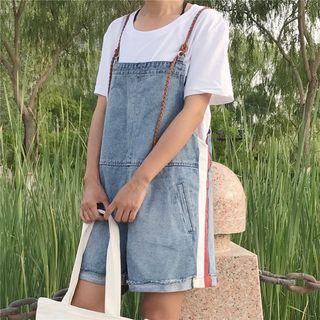 Contrast Trim Washed Short Dungaree