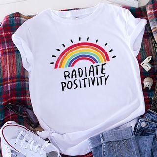 Rainbow Lettering Print Cotton Short-sleeve T Shirt