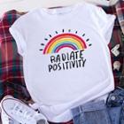 Rainbow Lettering Print Cotton Short-sleeve T Shirt