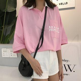 Loose-fit Short-sleeve Lettering Polo Shirt