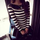 Lace Panel Striped Long Sleeve T-shirt